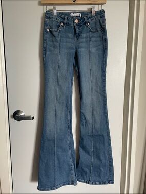 Garage Women's Low-rise Medium Blue Flare Jeans with Front Seams